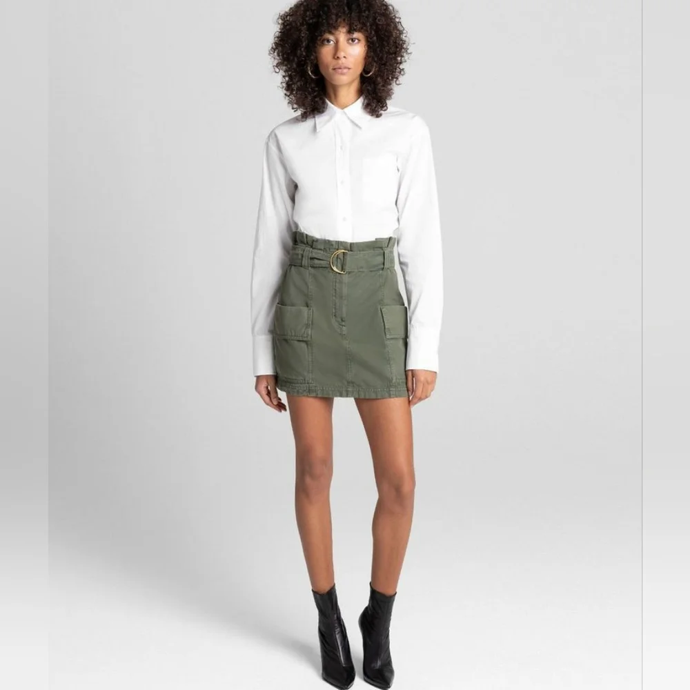 A.L.C. Kai Belted Cargo Mini Skirt Size 8 Army Olive Green Linen Cotton Revolve - Picture 2 of 11
